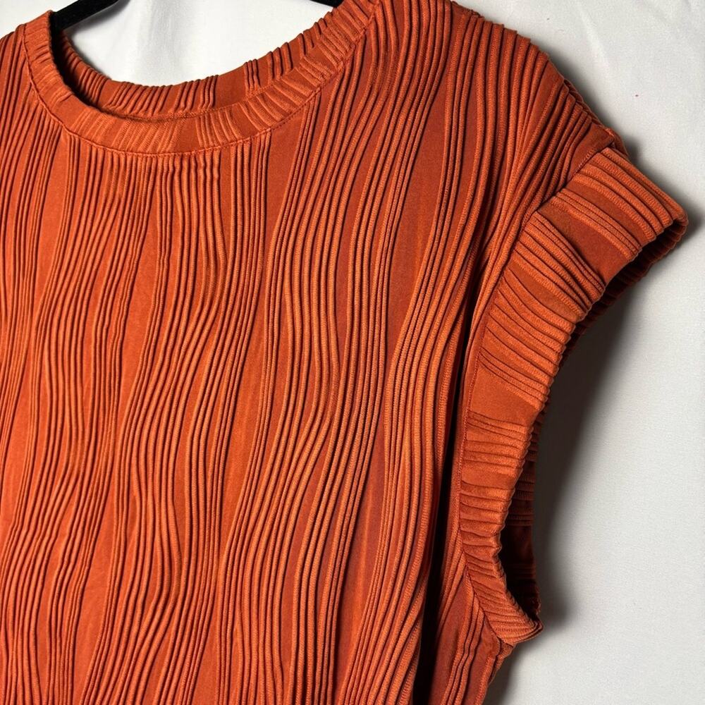 Chic Rust Wave Pattern Dressy Blouse Large - Picture 6 of 9